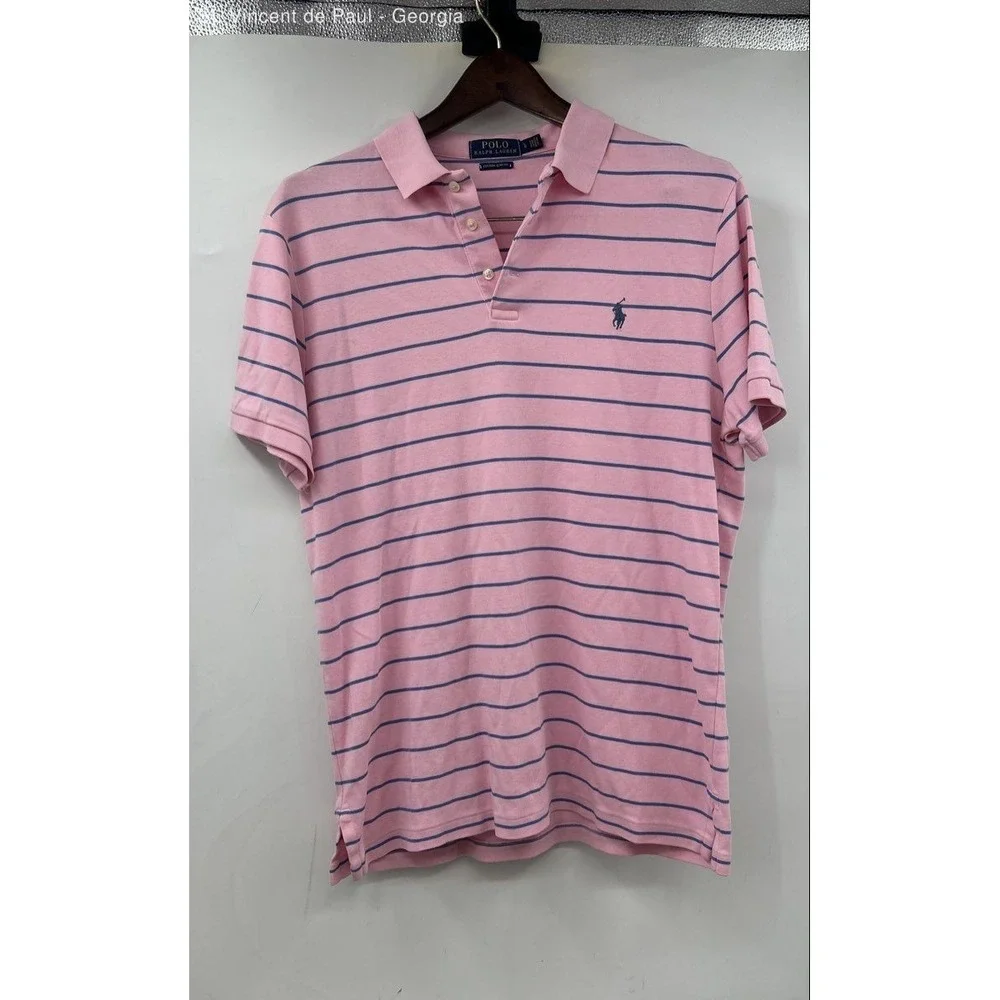 Polo Ralph Lauren Short Sleeve Polo Shirt Men's Large Pink Blue Preppy